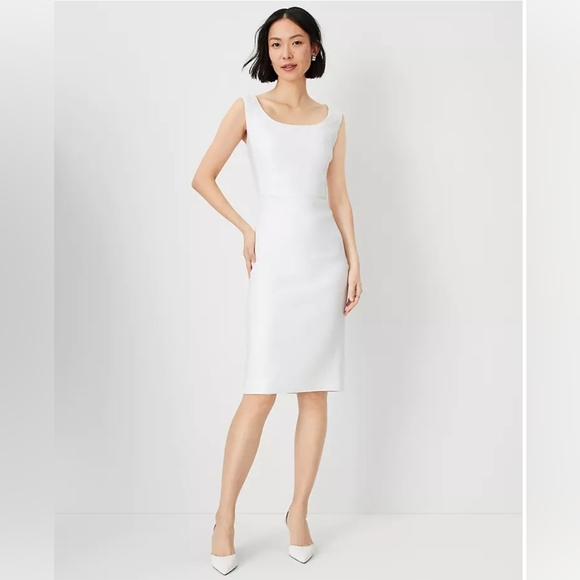 Ann Taylor White Herringbone Linen Sheath Dress - Picture 1 of 10